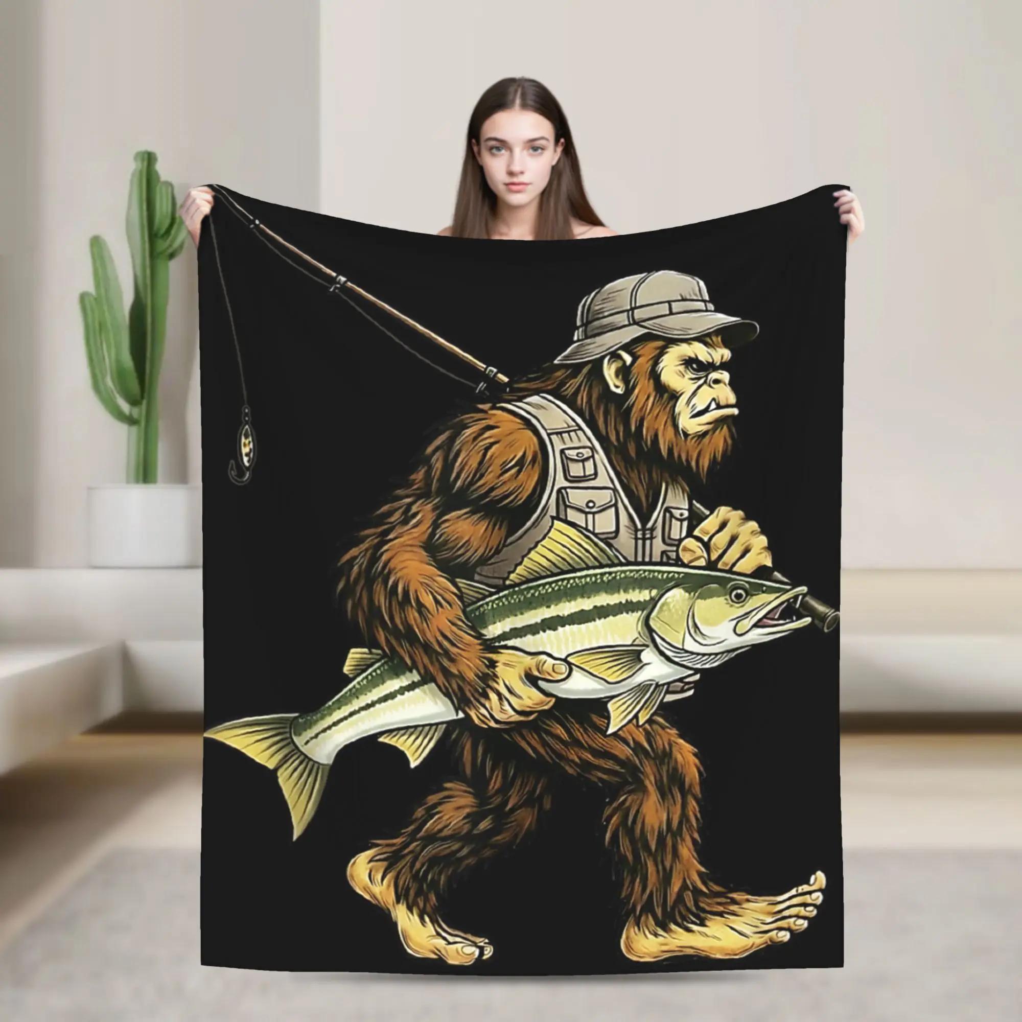 Snook Bigfoot Fisherman River Fishing Sasquatch Plush Throw Blanket for Kids Flannel Bedspread Home Decor 100x150cm