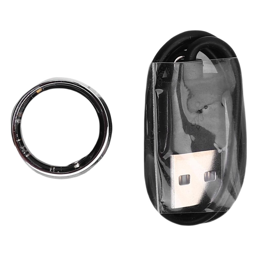 Smart Ring with Inlaid Rhinestone IP68 Water Proof Fitness Tracker Bluetooth Photo Taking Multiple Sports Modes Silver