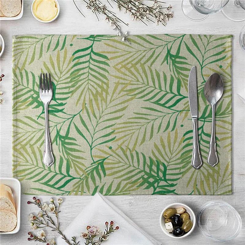 

Placemat for Dining Table Green Leaves Mat Coaster Creative Printed Heatresistant Kitchen Dining Accessories Individual Placemat 2pcs 30x45cm