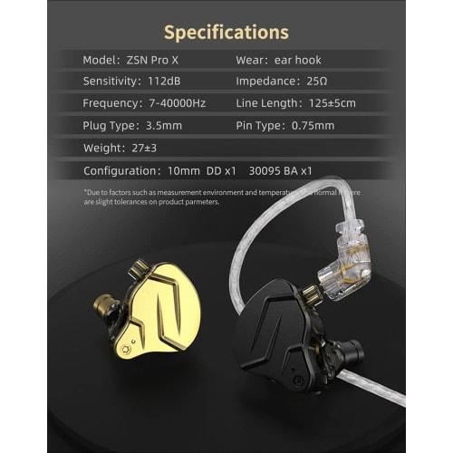KZ ZSN Pro X IEM In-Ear Buzz Monitors, HiFi KZ Wired Earphones with Hybrid Dual Drivers, 1ba and 1dd, High-End In-Ear Earphones for Studio, Instrument