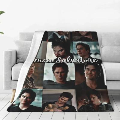 The V-Vampire Diaries Blanket D-Damon Salvatores Photo Travel Flannel Throw Blanket Soft Warm Bedroom Custom DIY Bedspread Gift