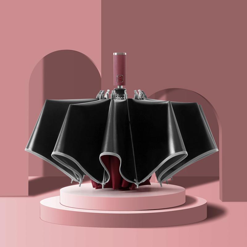 10 bone reverse vinyl fabric sunscreen umbrella color scheme handle three fold men's business umbrella set