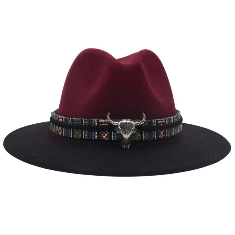 Trendy Tibetan Top Hat, Western Cowboy Hat, Bull Head Big Brim Woolen Felt Hat Gradual Change Color Spray Paint Two-Color Hat