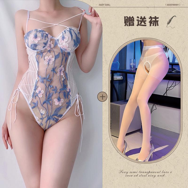 Sexy Ladies Mesh Embroidery Perspective Onesie Sexy Pure Sexy Underwear Set