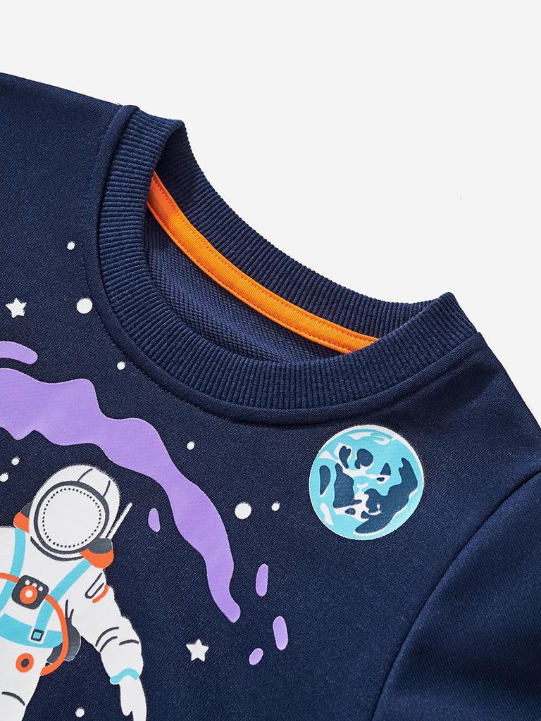 Luminous Astronaut Print Boys' Round Neck Sweatshirt - Autumn Collection