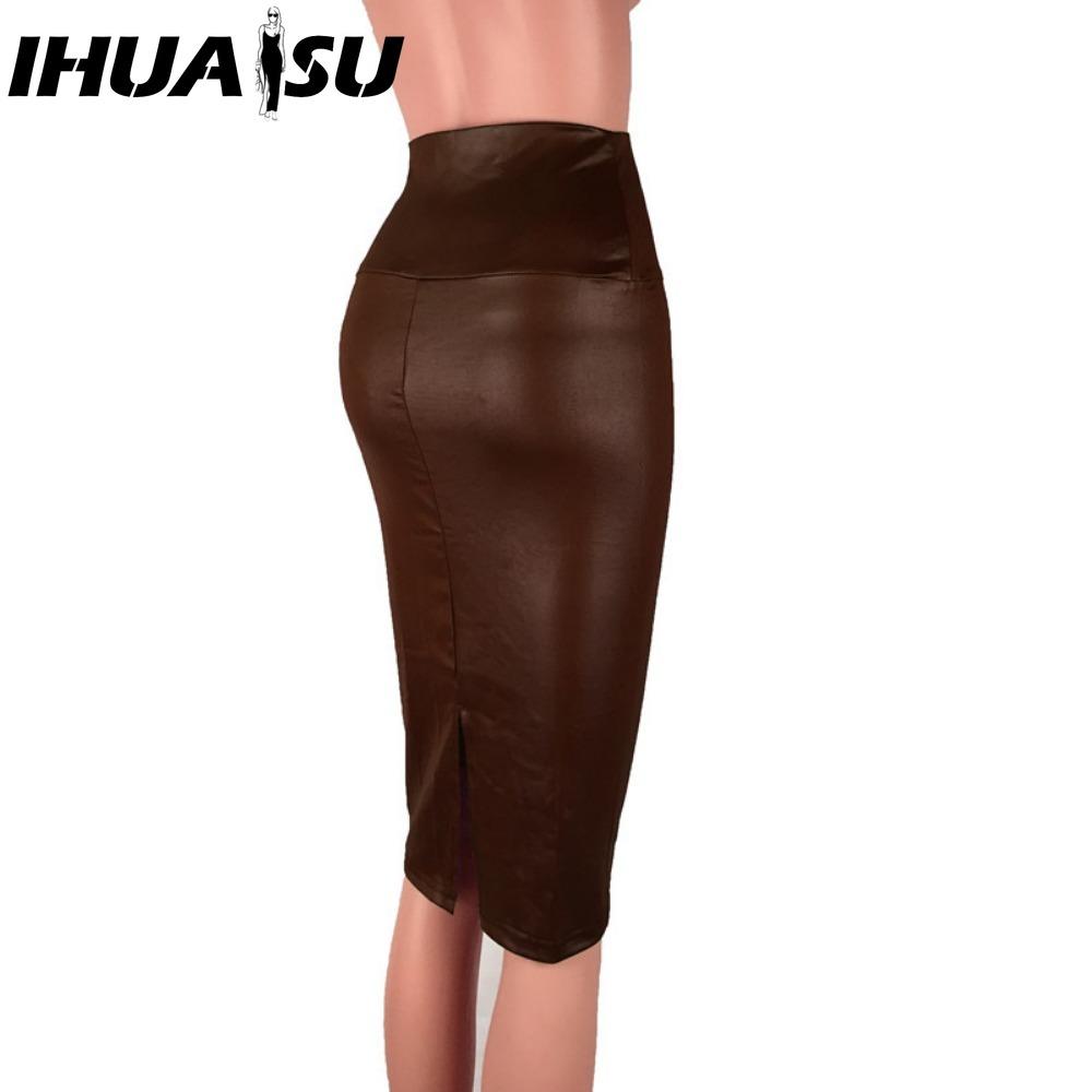 

IHUASU Women s Fashion Casual Back Slit Solid Color Print Summer Spring Skirt XXXL кофейный