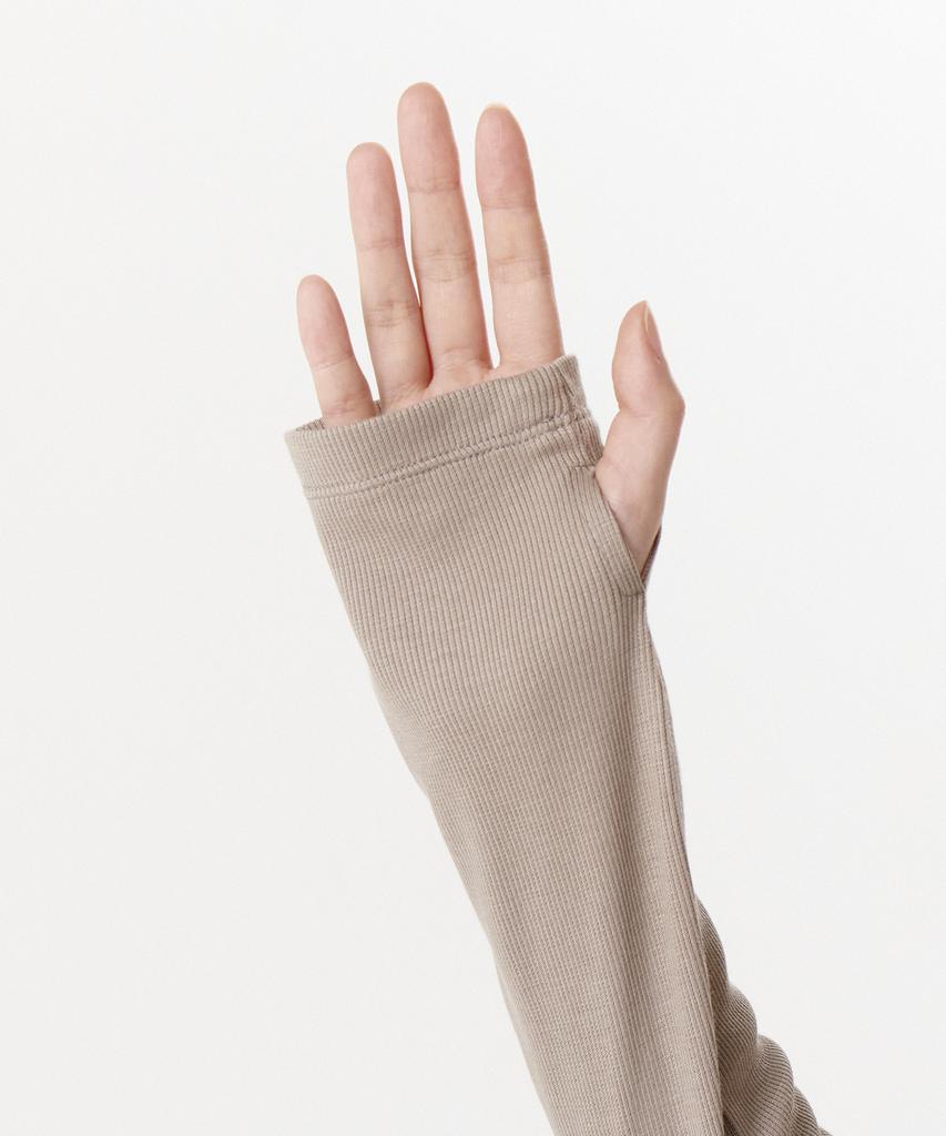 Women'S Ribbed Slim Hooded Long Sleeve T-Shirt [Grayish Beige]