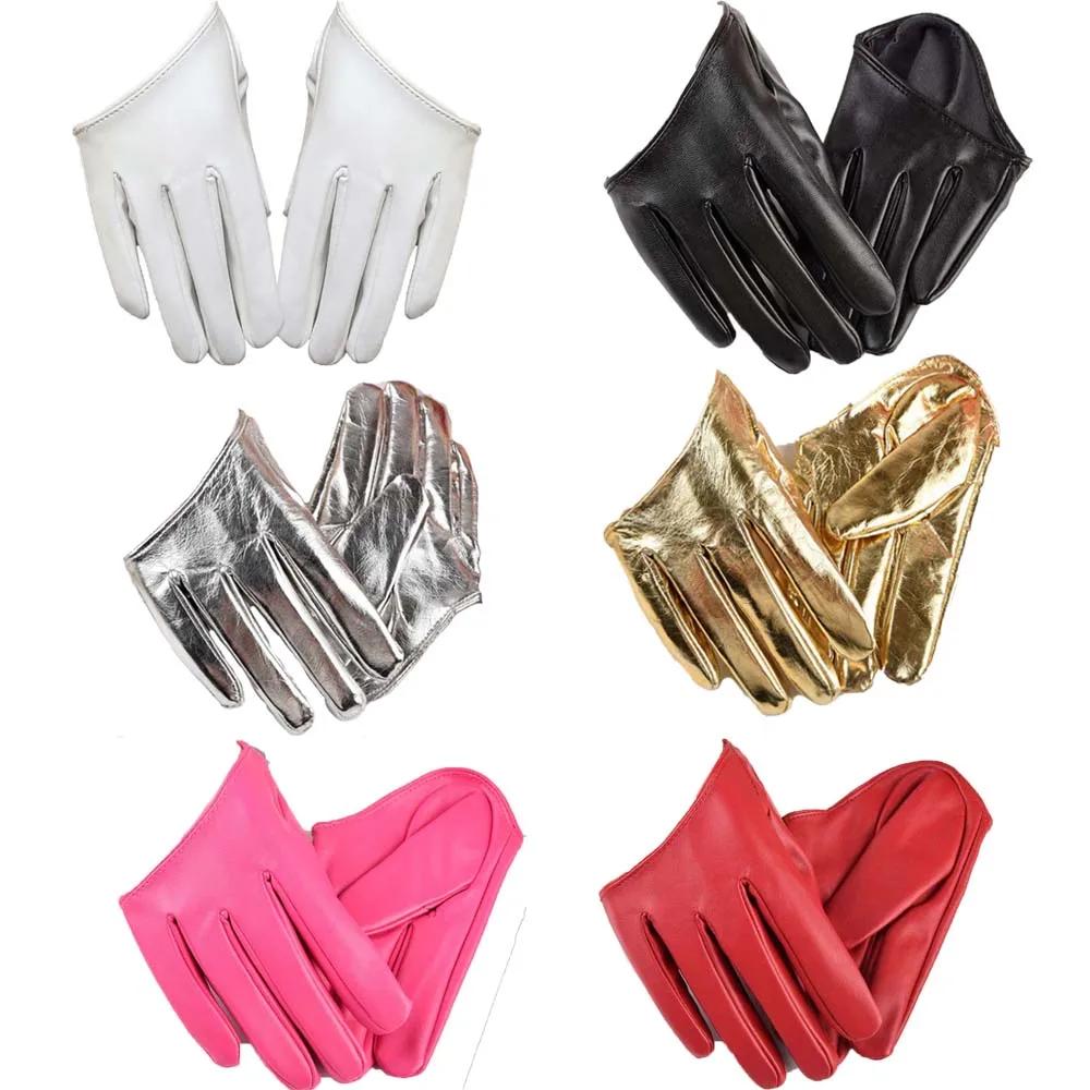 Cool Backless Half-Black Leather Gloves Short Half-Palm Cyberpunk Goth Nun Cos Dancing Accessories