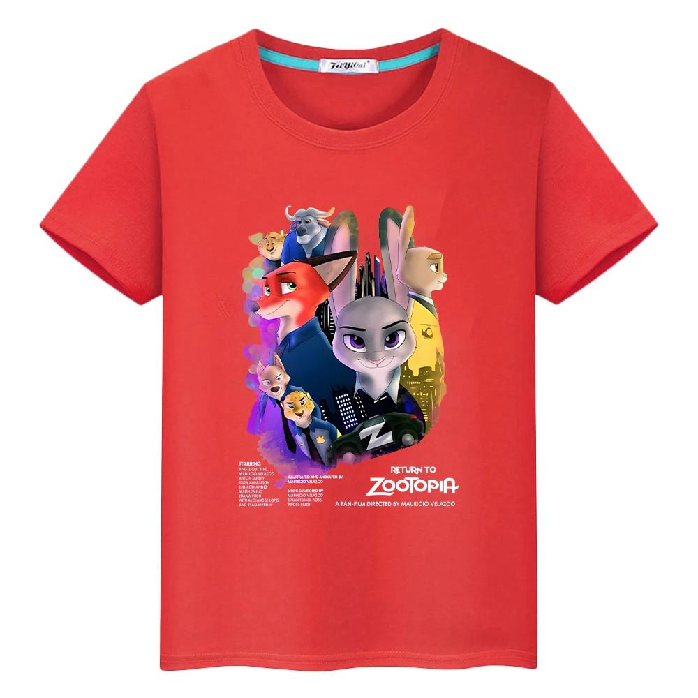 

Zootopia 2 anime Short Print t shirt for kids boy 10year 100%Cotton Kawaii Tops pride tshirt y2k one piece girls clothes Boys clothes Kids T-shirts 100 червоний