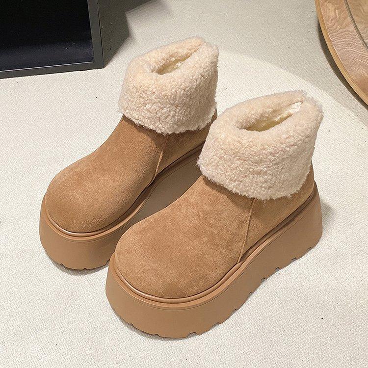 Mango head muffin ice cotton women's 2024 new small height increase thick bottom flip mouth piled thickened cotton shoes
