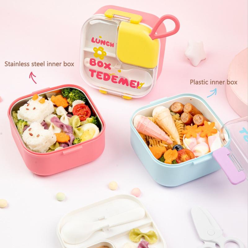 Cute Cartoon Lunch Box Children Stainless Steel Bento Box with Tableware Kids Portable Food Storage Container for Picnic School