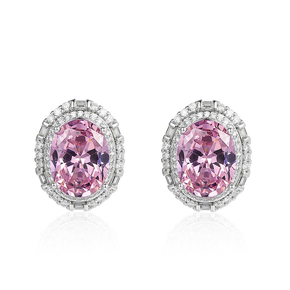 Color treasure set inlaid with oval zircon stud earrings, pompous luxury design earrings women