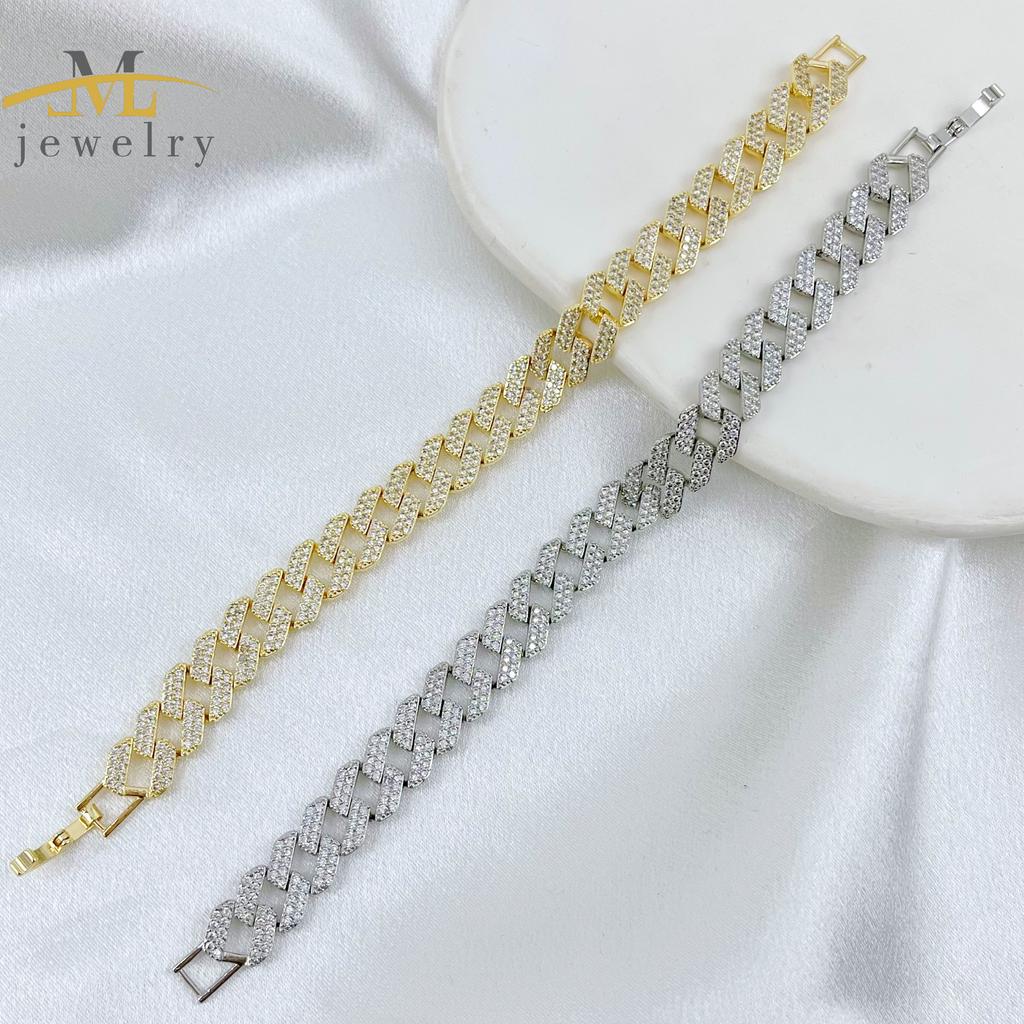 JML Trendy Silver Bracelet for Women Party 14k Gold Plated Link Chain Bracelet Chapadas En Oro Charms Zircon Bracelet