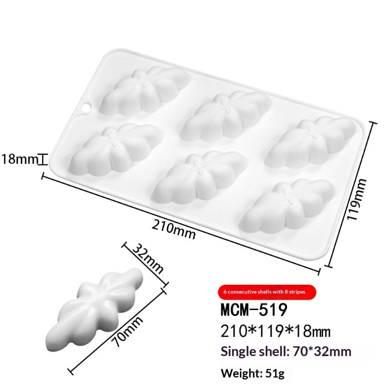 6 Cavity Shell Design Pudding Silicone Mousse Mould 3D Candy Chocolate Mold Diy Soap Model Cake Decorating Tools Bakeware