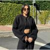 Cappotto di Lana Tinta Unita con Zip Moda Donna Manica Lunga Girocollo Giacca Bomber da Donna Autunno Caldo Tasca Capospalla Corto Chic da Strada Femminile