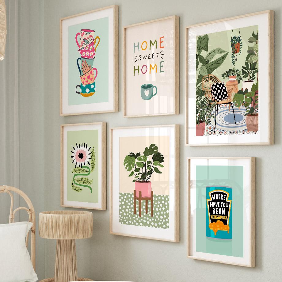 Tropische Pflanzen Daisy Vase Pizza Kaffeetasse Essen Abstrakte Poster Drucke Wand Kunst Leinwand Bilder Boho Küche Wohnzimmer Dekor Kein Rahmen