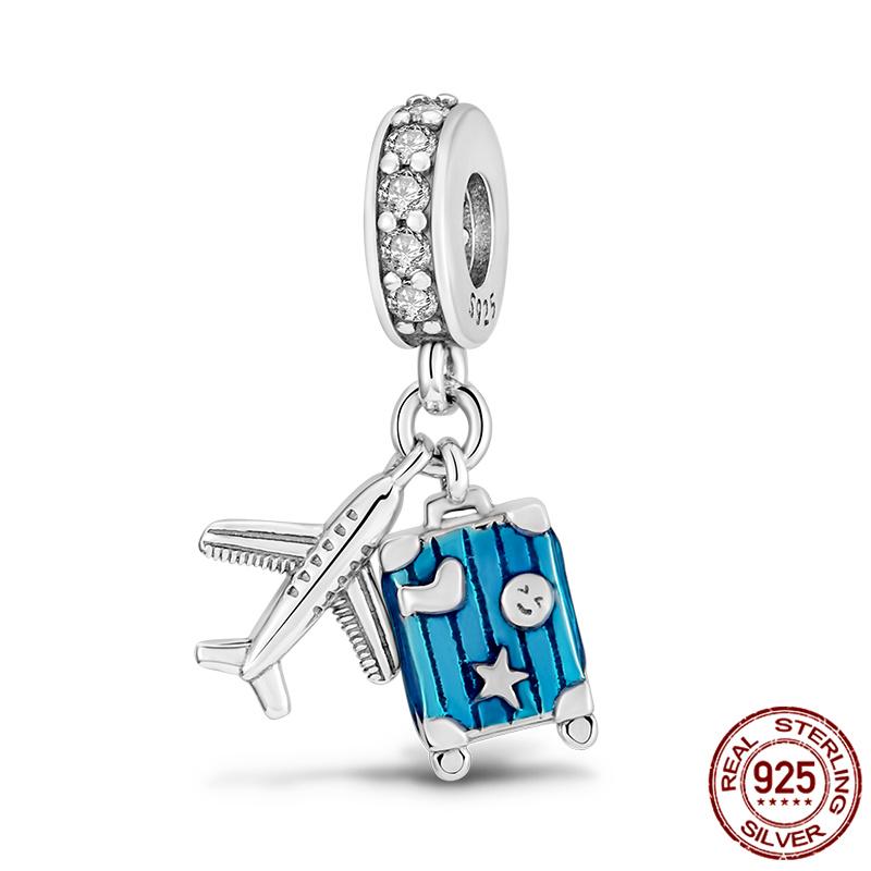 Luggage Airplane Passport Three-Piece Setcopper Charms Fitoriginal Bracelet Jewelry Making For Women Gift