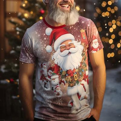 Camiseta masculina de manga curta estilo natalino, tendência da moda Y2K, camiseta masculina grande, estampada em 3D, camiseta vintage