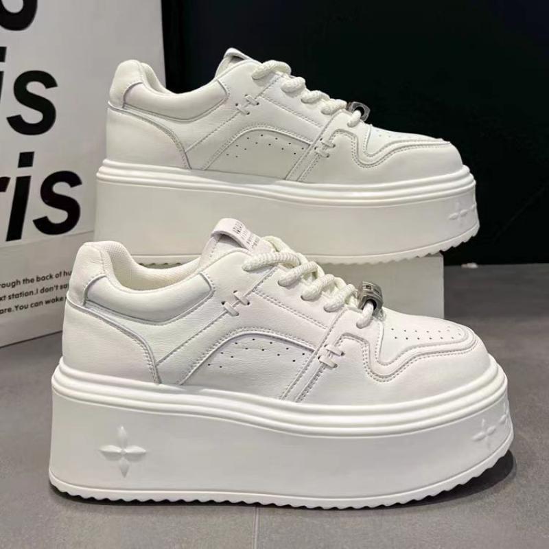 Spring Leather White Platform Sneakers Thick Sole Chunky Casual Shoes Height Increasing Women Shoes Comfortable Female Sneakers