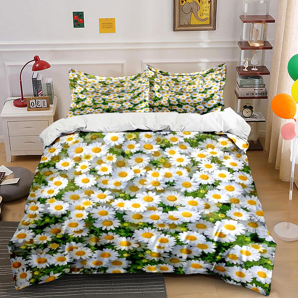 Floral Daisy Pattern Home Decor Multiple Sizes Kid'S And Adults' Bedroom Exquisite 3Pc Bedding Set, Gift