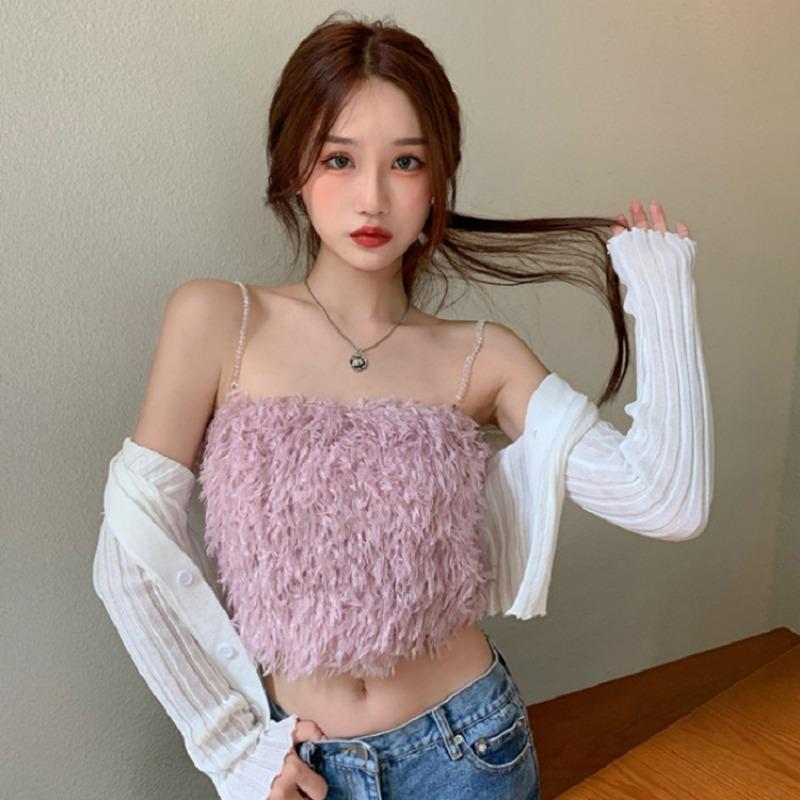 Autumn and Winter New Fashion 100 Hair Fringe Sexy Age-reducing Halter Vest Korean Version of Bare Collarbone Chain Strapless Top
