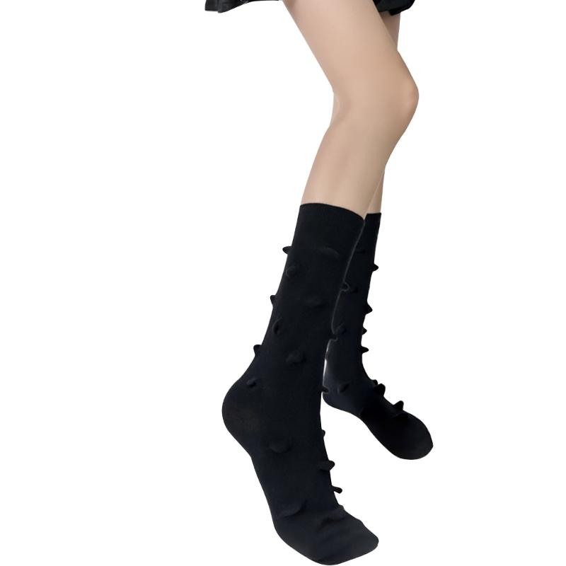 Womens Harajuku Cotton Crew Socks 3D Raised Point Cute Hedgehog Thorns Solid Color Skateboard Middle Tube Calf Socks