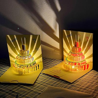 3D-Geburtstagskarte, Pop-Up-Grußkarte mit musikalischen Lichtern, Happy Birthday-Karte mit Kuchen für Frauen, Männer, Kinder, Freunde