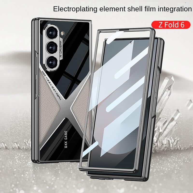Electroplated Leather Phone Case for Samsung Galaxy Z Fold 6 5 4 3 Fold6 Fold5 Fold4 Fold3 5G Hard Shell Protective Film Cover