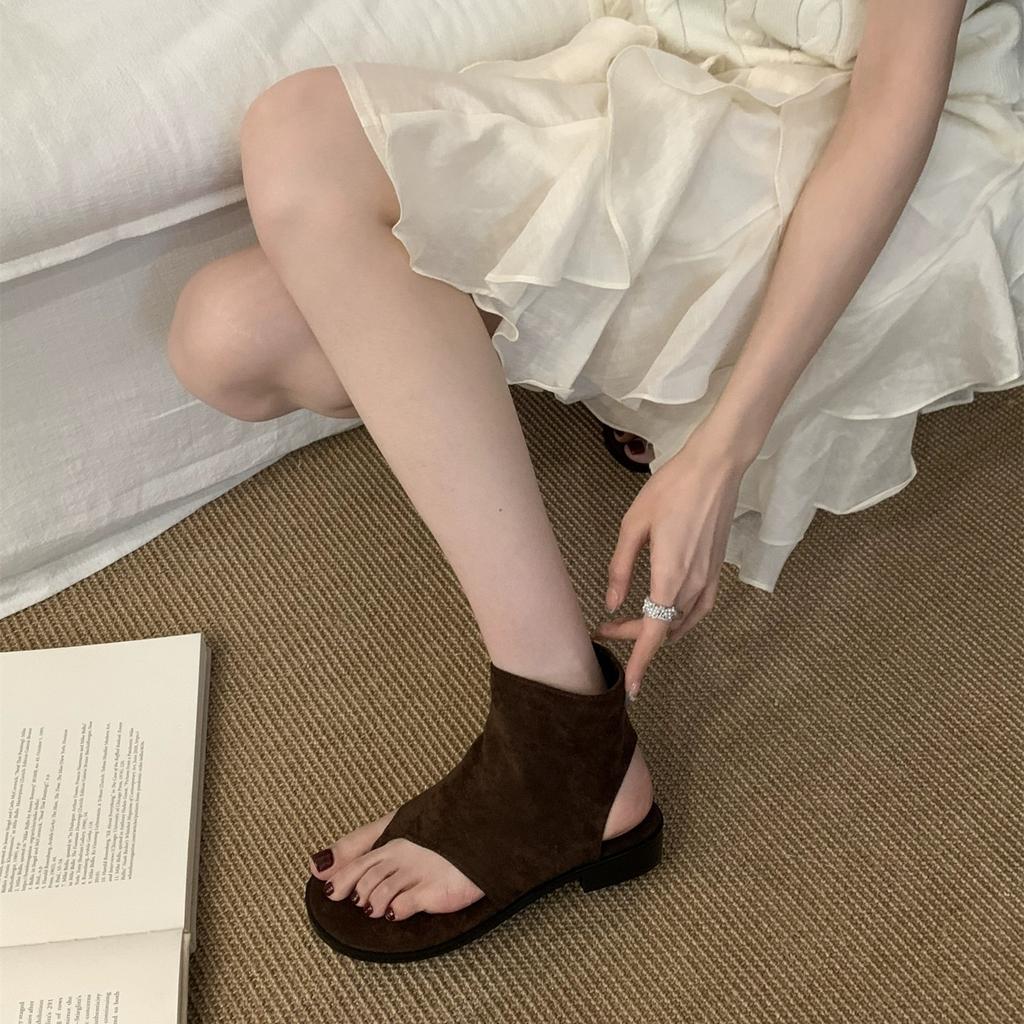 Coarse heel suede toe cool boots women's shoes thin breathable khaki with skirt small short boots