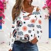 Women Plus Size Asymmetric Cutout Neck Cold Shoulder Long Sleeve Camping Printed Top