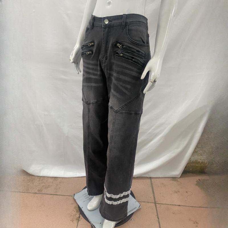 European and American trend straight tube loose washed distressed printed jeans