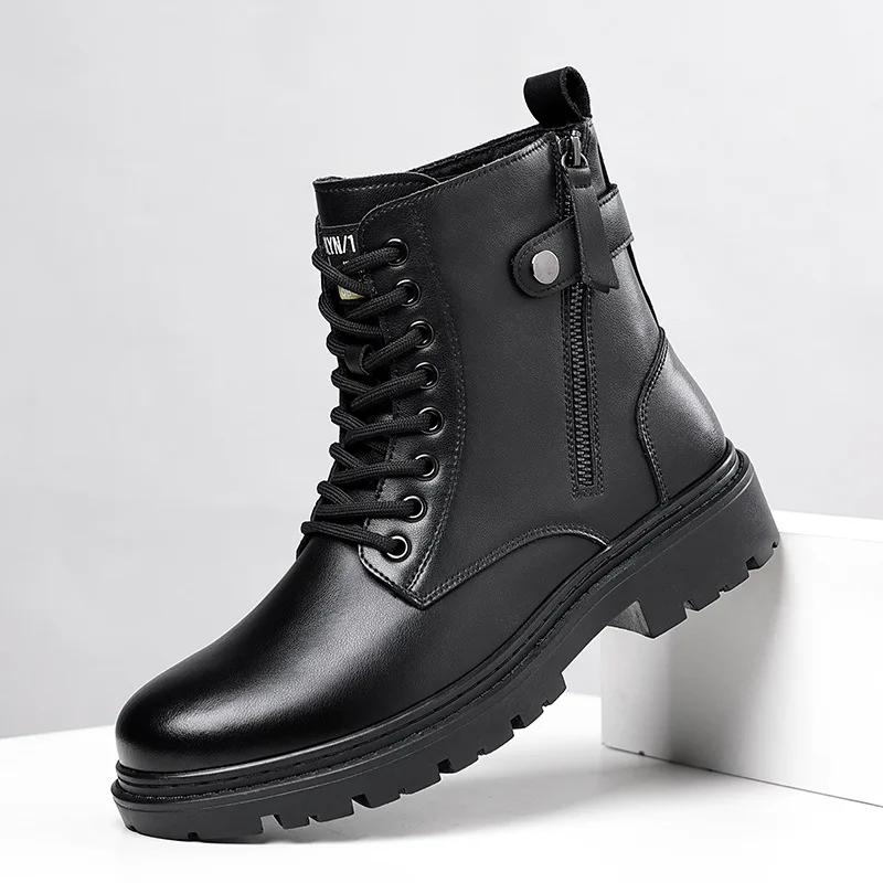 Fashion 2024 Autumn Winter New Designer Platform Boots for Men English-style Cargo Cowhide Ankle Boots Male Fashion Black Men's Shoes