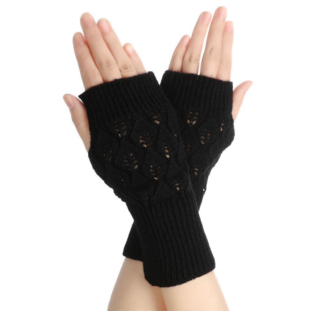 

Портативные Зимние Осенние Теплые Шерстяные Перчатки на Запястье Полуварежки с Открытыми Пальцами Вязаные Шерстяные Перчатки чёрный