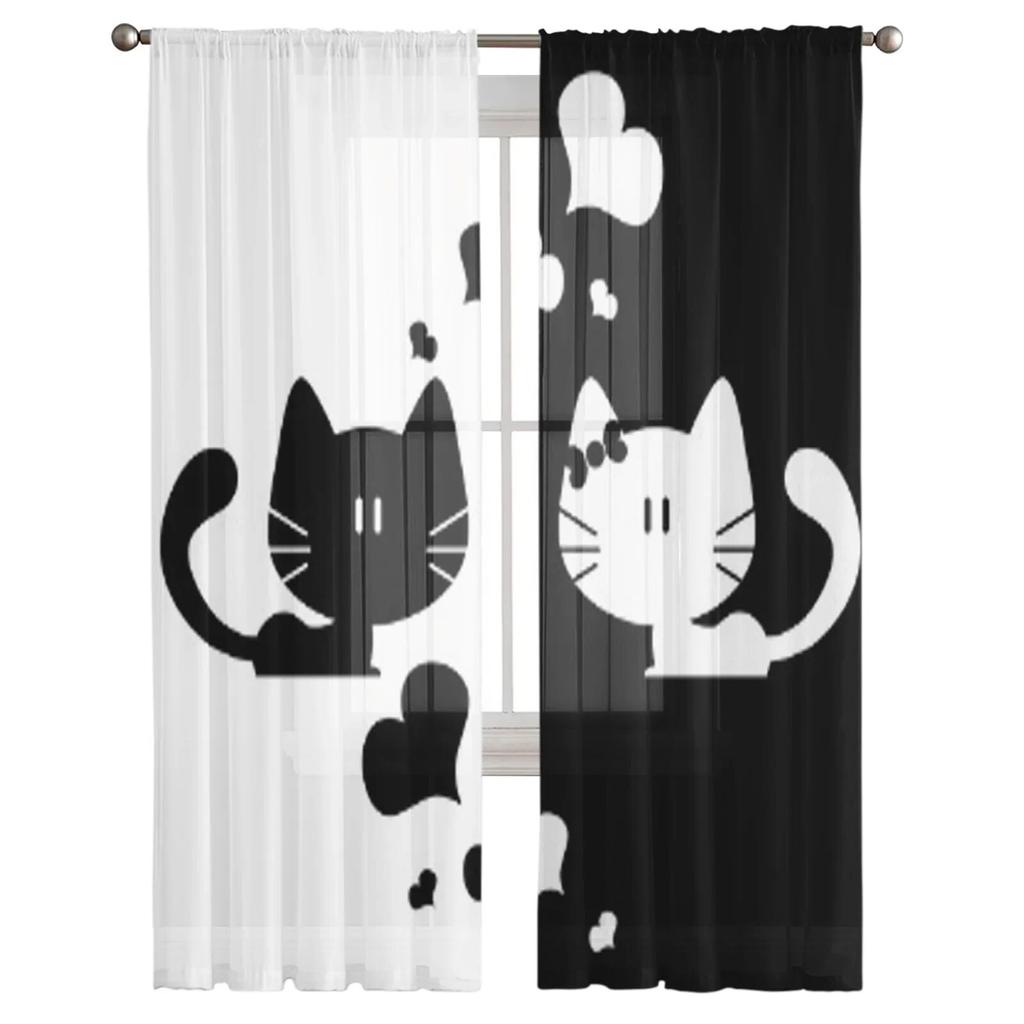 Urocza para kociąt romantyczne tiulowe zasłony do salonu kuchenne zasłony okienne Home Decor przezroczysta zasłona do sypialni dla dzieci