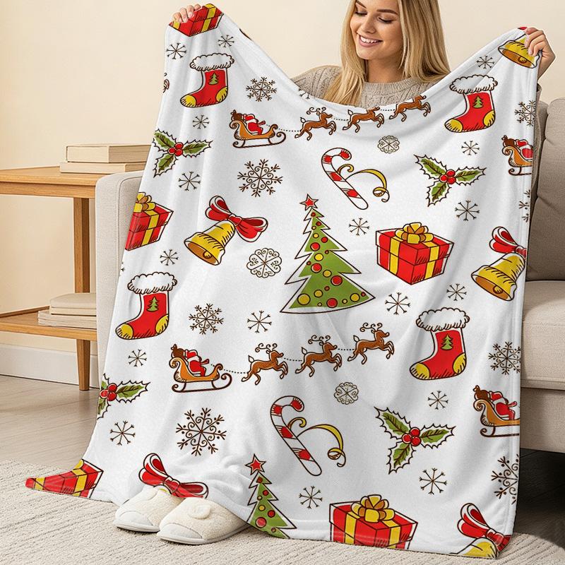 Lightweight Christmas Theme Flannel Throw Blanket - Soft Warm Cozy Fleece, Holiday Blanket for Home Relax & Casual Daily Use