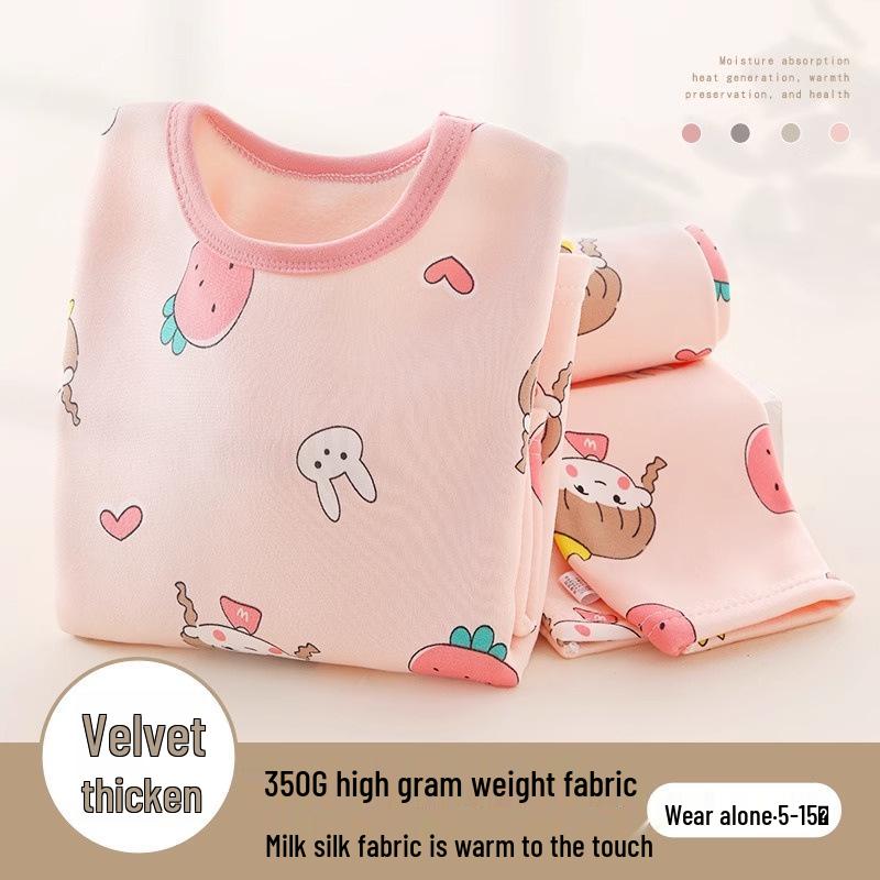 Children's Fleece-Lined Warm Pajama Set for Boys and Girls - Thick Winter Home Wear Pants and Top