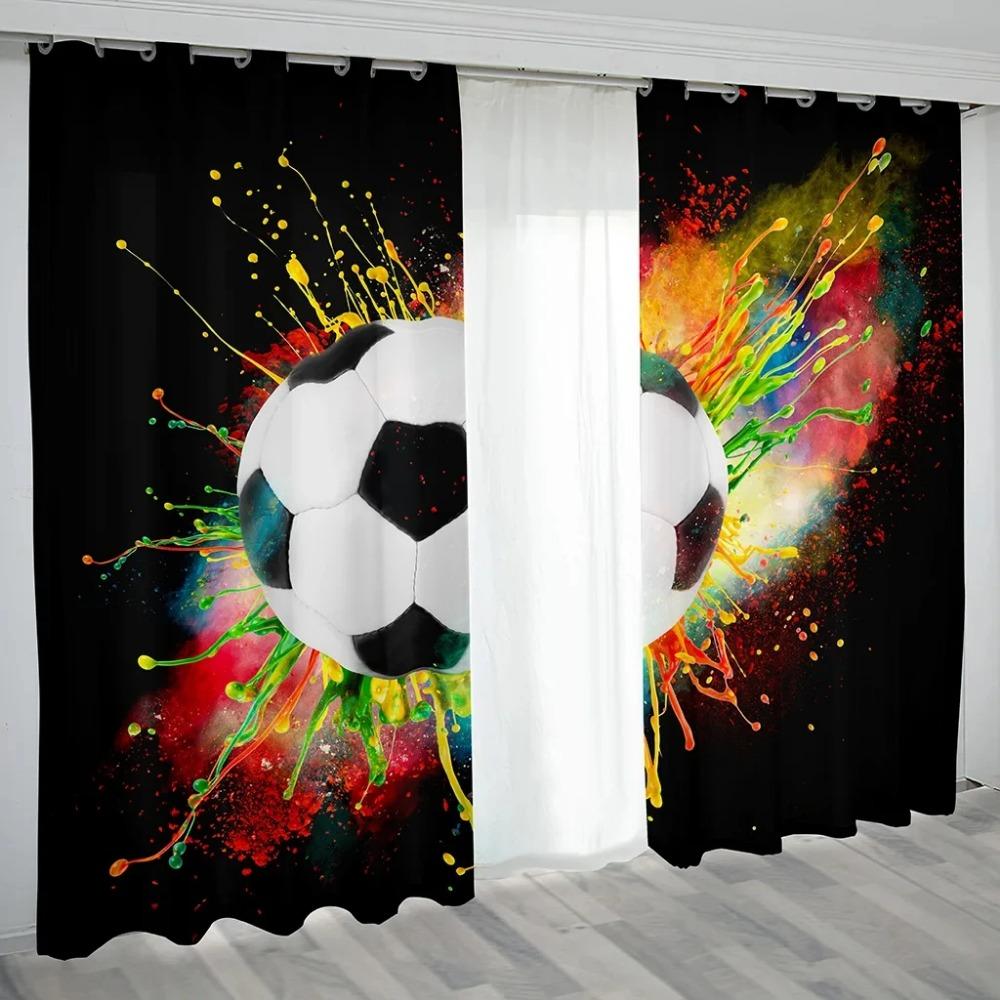 3D Custom Printed Modern Balls Football Soccer Player Children Shading Blackout Boy 2 Panel Curtain for Kid Bedroom Living Room