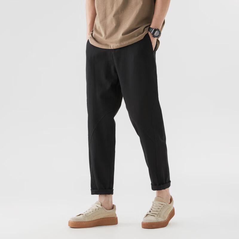CLOR Pure Cotton American-Style Cargo Pants for Men, Spring And Summer Style, Trendy Loose Straight-Leg Trousers, Casual Pants CM04 Black Size M