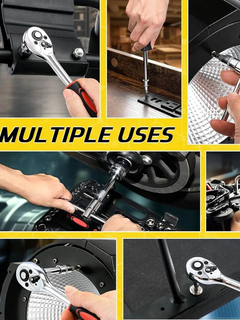 53PCS 1/4 Inch Ratcheting Socket Wrench Set,Metric Hex Bit Socket Set,72 Tooth Ratchet Wrench Set,Set For Automotive Repair