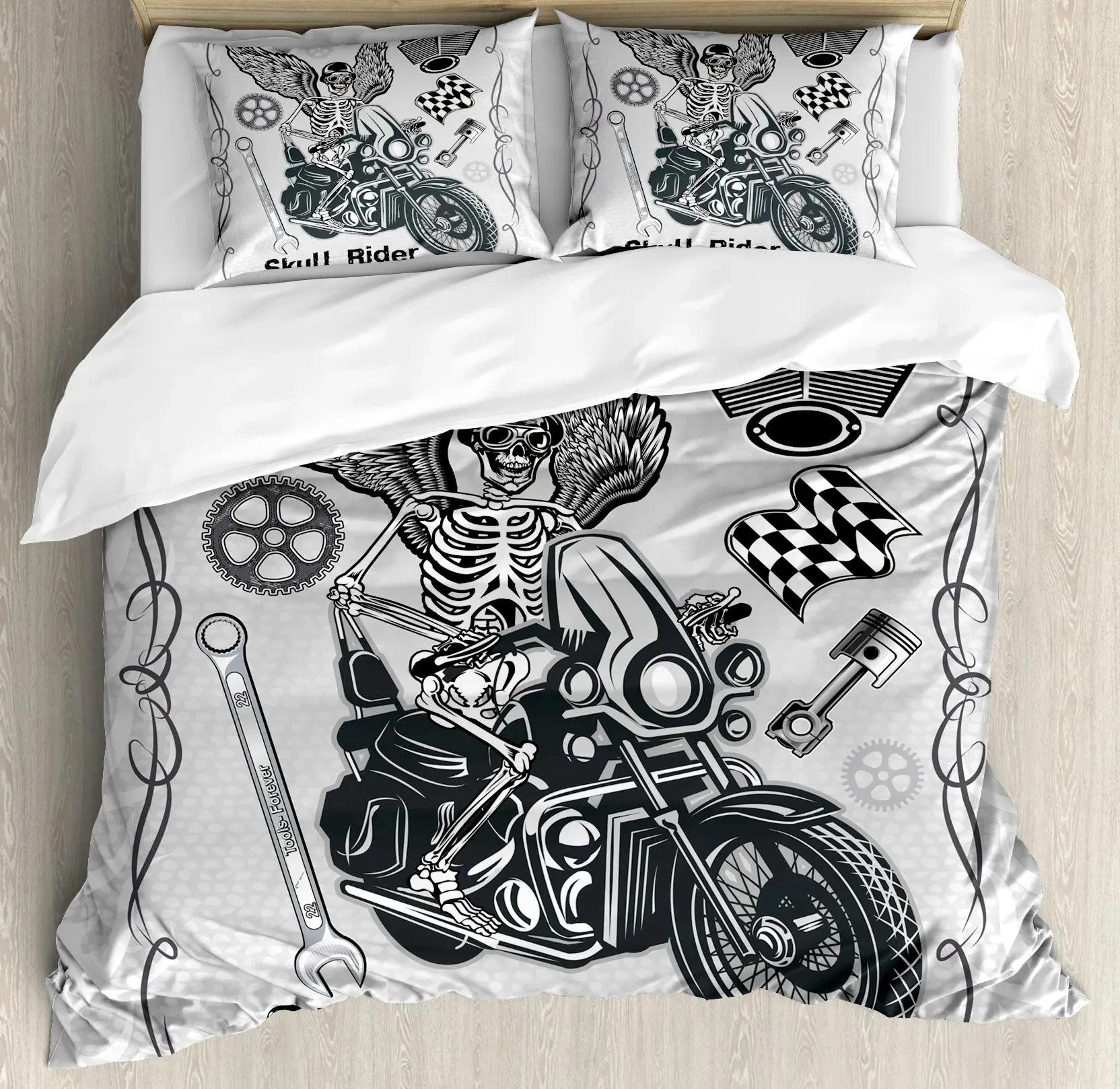

Skull Duvet Cover Set Queen,3D Printed Black Skull Bedding Set ,Halloween Decor Motorcycle Comforter Cover Set Microfibe Quilt EU single(135x200cm)