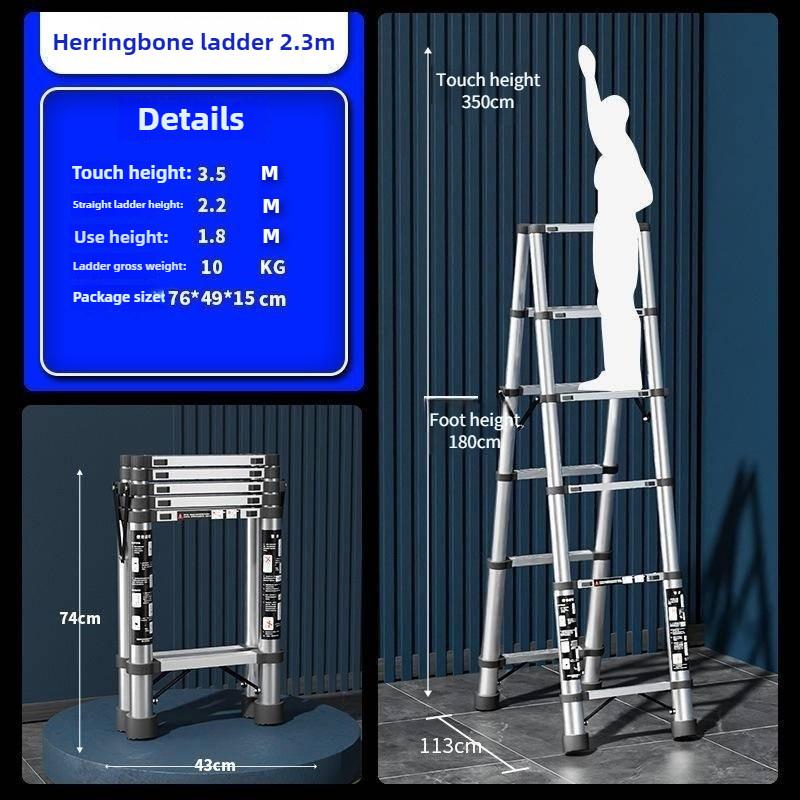Stainless Steel Telescopic Ladder Multi Functional Household Herringbone Ladder Portable Folding Step Ladder