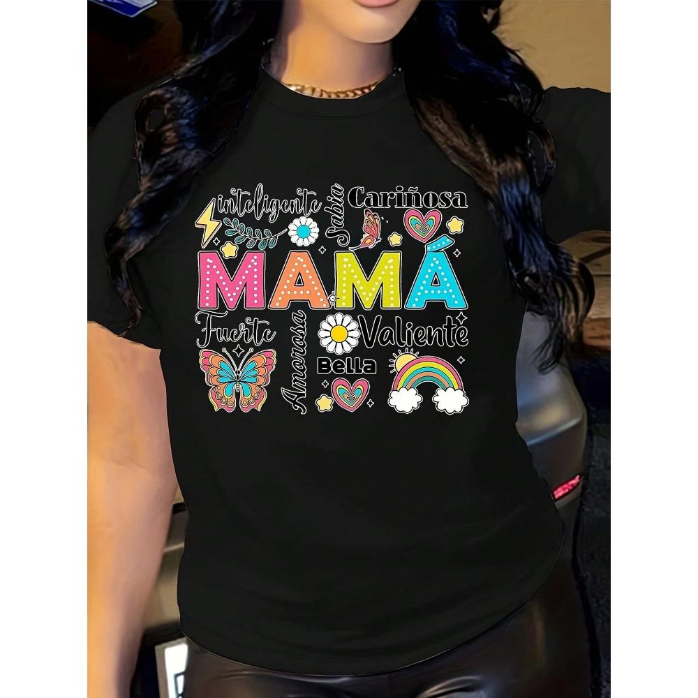 

Women s Mother s Day T-shirt Mother s Day Gift The Spanish Phrase Mama Printed on It Daily Women s Clothing Breathable M