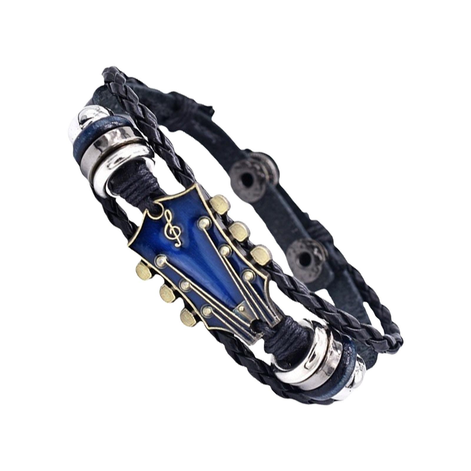 

Винтажный панк-браслет из искусственной кожи для гитары, регулируемый плетеный браслет, плетеное вручную украшение на запястье для меломанов синий