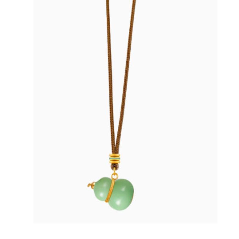 

Six color enamel gourd necklace long pendant classic and simple woven rope style green pink blue pendant banquet jewelry gift зелёный