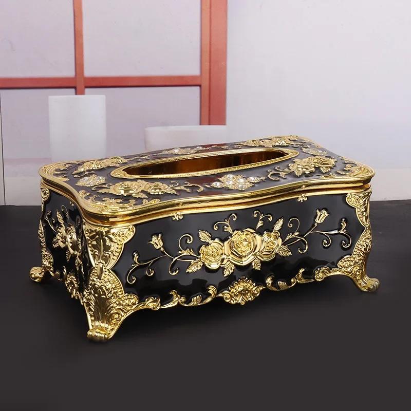 European Style Luxury Tissue Box Napkin Holder Napkin Case Rose Patterned Paper Rack Table Accessories Home Car Case Holder