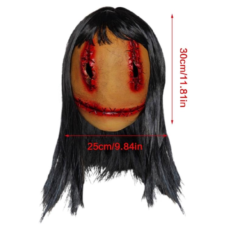 Realistic Female Ghostly Full Face Mask Headgear Scary Bloody Mask with Hair Movies Halloween Cosplay Costumes Gifts