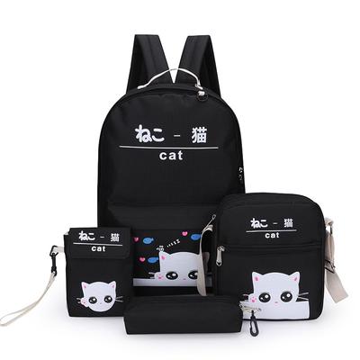 School Backpack Cat Woman Teenage Girl Backpack Student 3pcs Set Pencil Case