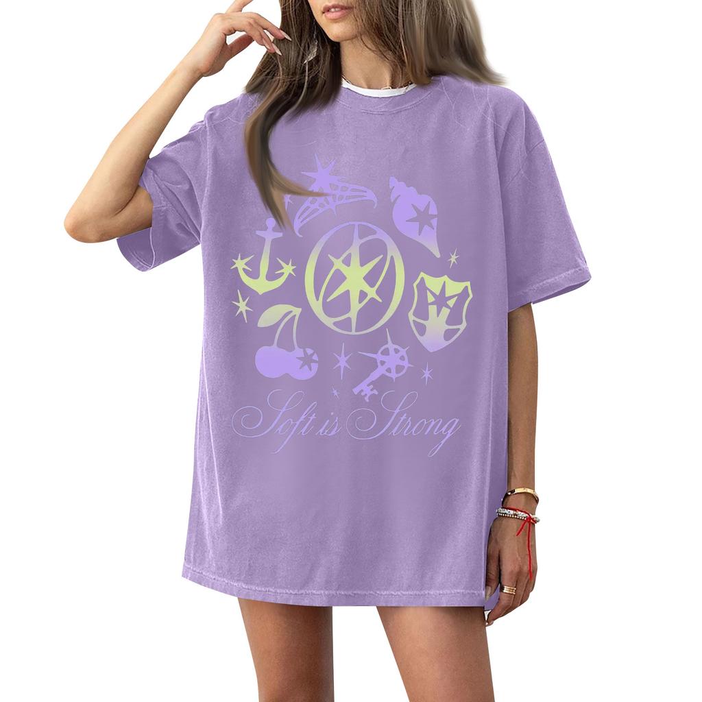 Dam T-shirt med tryck och rund hals och korta ärmar