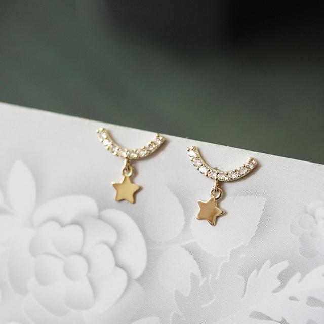 

ANENJERY серьги-гвоздики с микро цирконием и улыбающимися звездами для женщин, милые изысканные украшения для свиданий для девочек золотистый