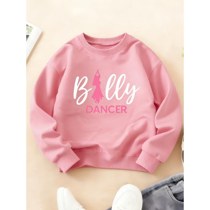 Kids Crewneck Sweatshirt, Girly Ballet Silhouette Fun Print Long Sleeve Top for Autumn Winter